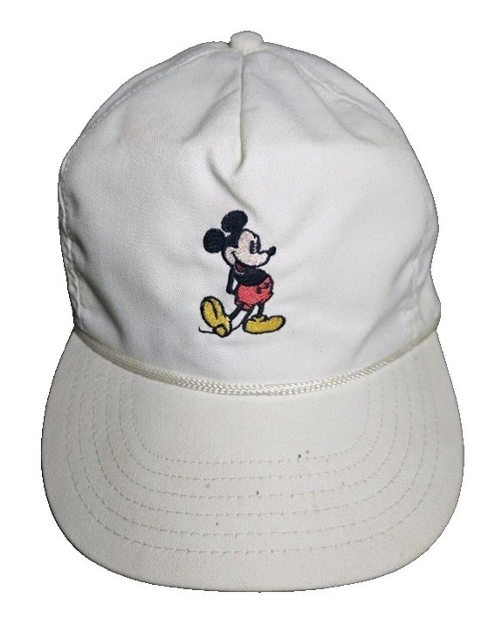 VTG Walt Disney Mickey Mouse White Canvas Rope Adjustable Hat/Cap Casual